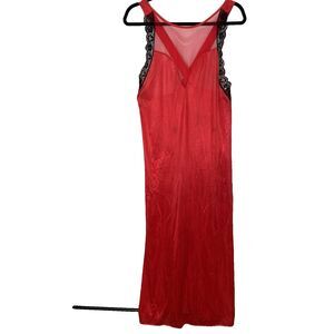 Adonna Vintage Nightgown Lace Sequins Sleeveless Mesh V Neck Womens M Red Black